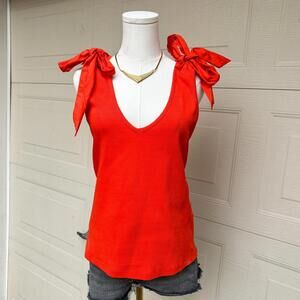 NWTs Anthropologie Maeve Red Bow Shoulder Sleeveless Tank Size L